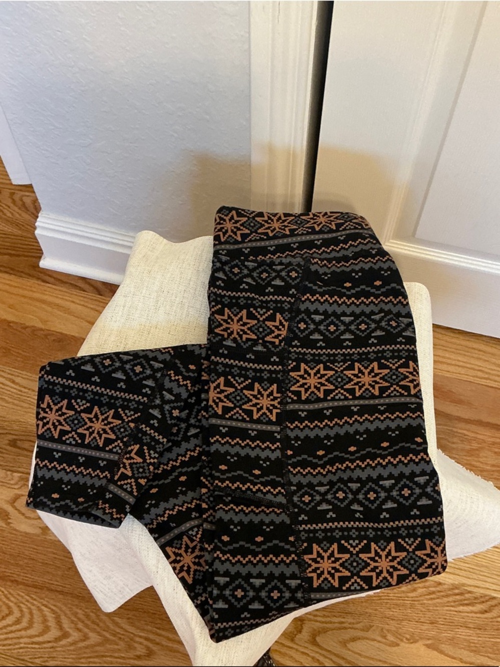 Pact Black Leggings with Tan Fair Isle Pattern